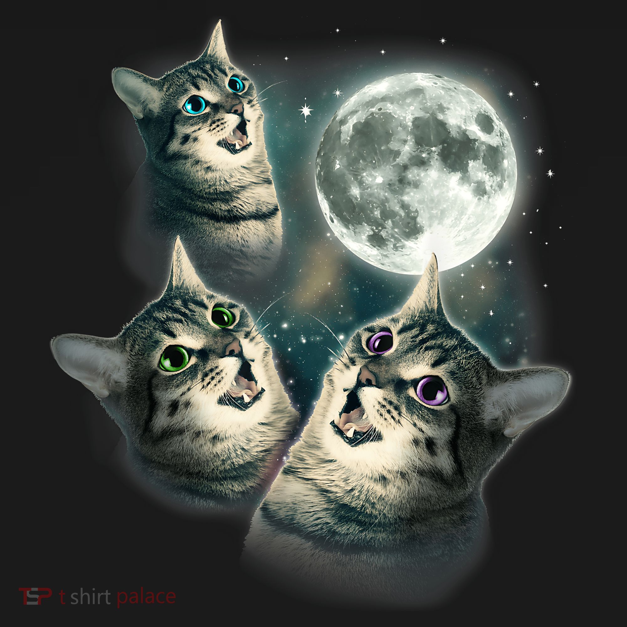 Funny Cat Three Cat Moon 3 Wolfs Cute Kitten Graphic Sweatshirt