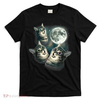 Funny Cat Three Cat Moon 3 Wolfs Cute Kitten Graphic T-Shirt