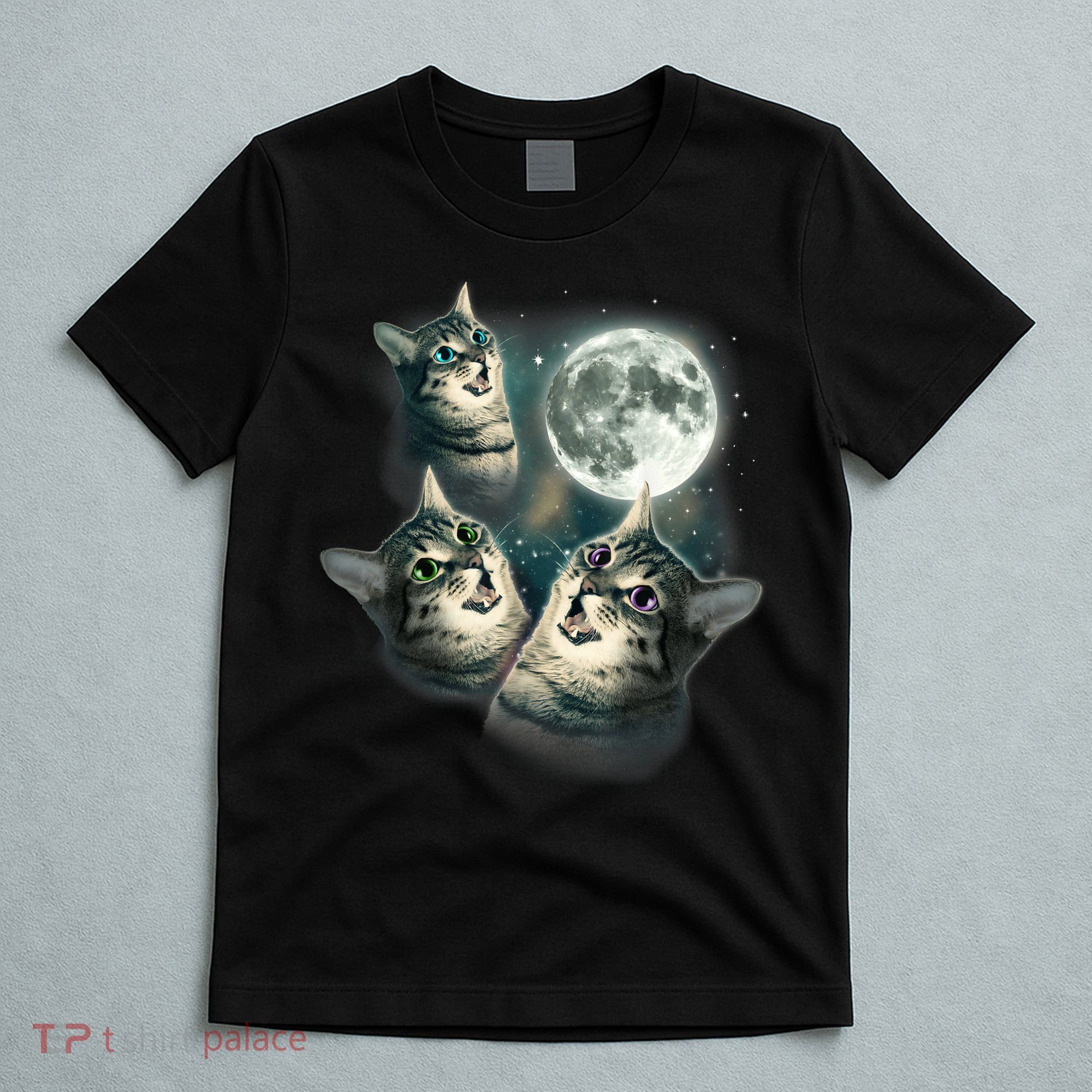 Funny Cat Three Cat Moon 3 Wolfs Cute Kitten Graphic T-Shirt