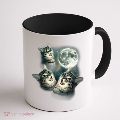 Funny Cat Three Cat Moon 3 Wolfs Cute Kitten Graphic Coffee Mug back