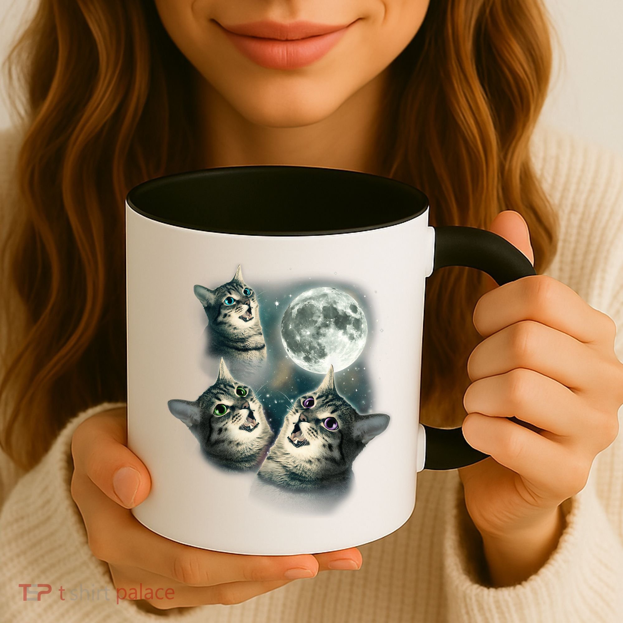 Funny Cat Three Cat Moon 3 Wolfs Cute Kitten Graphic Coffee Mug