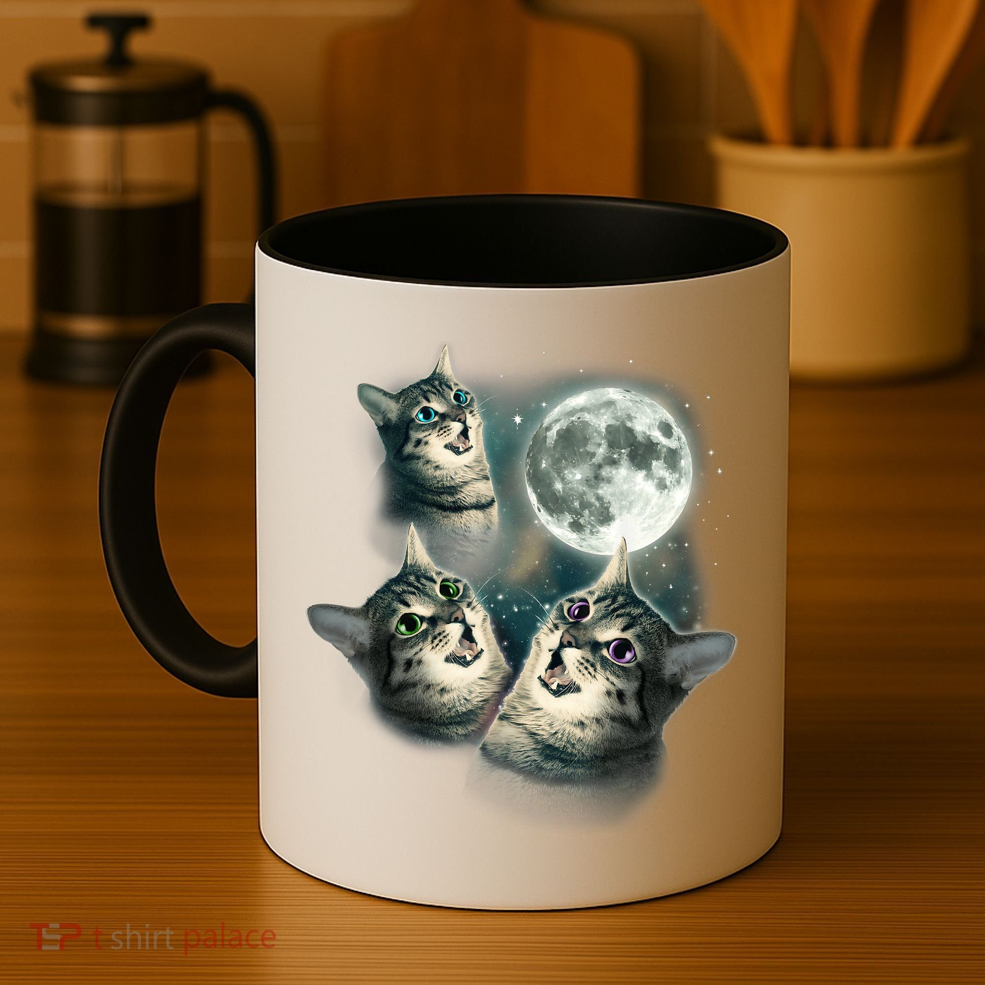 Funny Cat Three Cat Moon 3 Wolfs Cute Kitten Graphic Coffee Mug