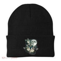 Funny Cat Three Cat Moon 3 Wolfs Cute Kitten Graphic Beanie thumb 0