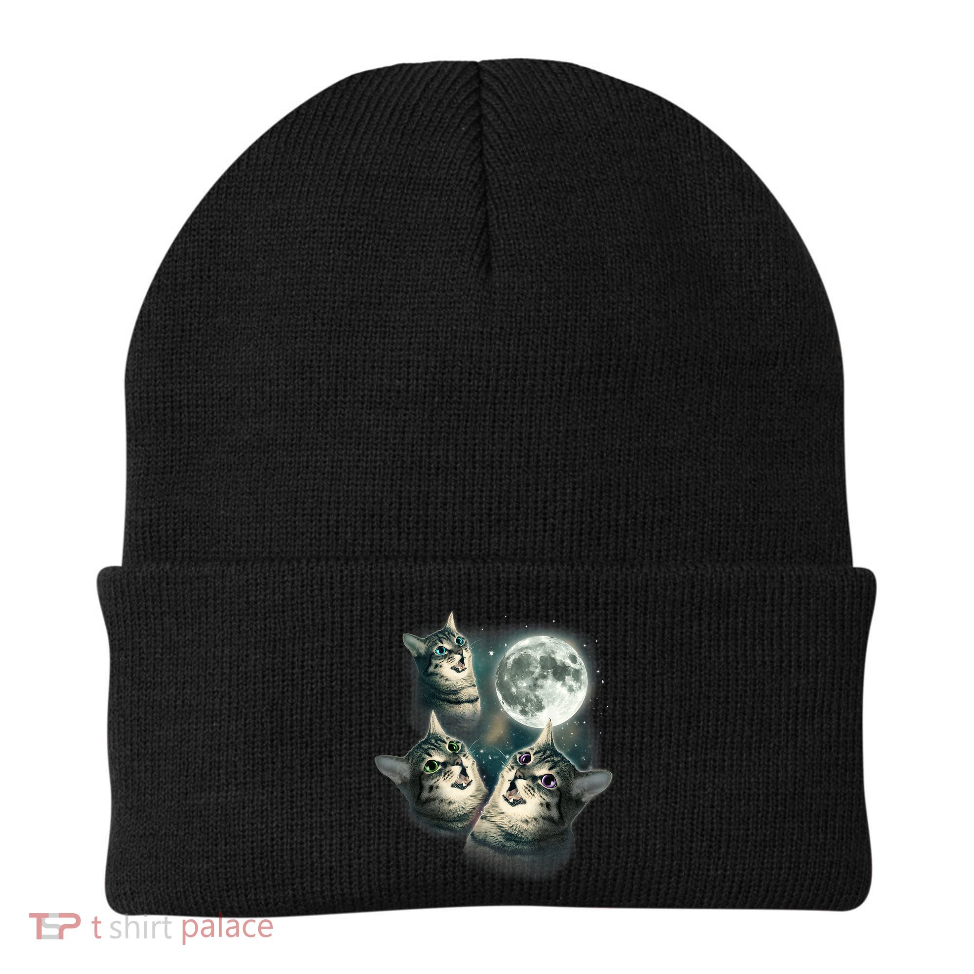 Funny Cat Three Cat Moon 3 Wolfs Cute Kitten Graphic Beanie