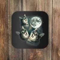 Funny Cat Three Cat Moon 3 Wolfs Cute Kitten Graphic Coaster thumb 0