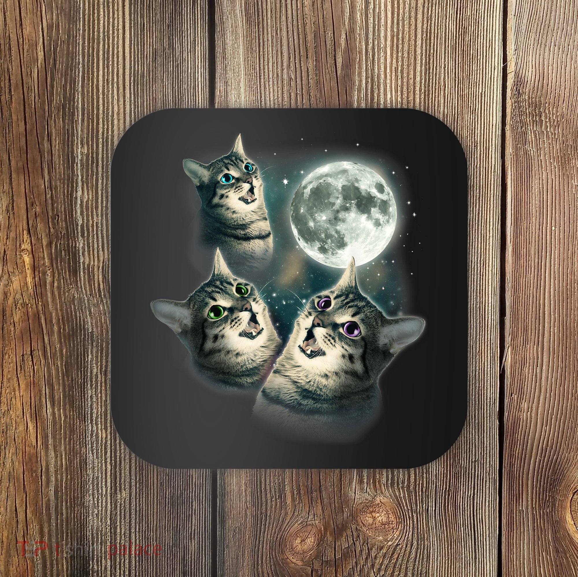 Funny Cat Three Cat Moon 3 Wolfs Cute Kitten Graphic Coaster