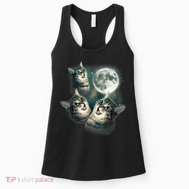 Funny Cat Three Cat Moon 3 Wolfs Cute Kitten Graphic Women's Tank Top