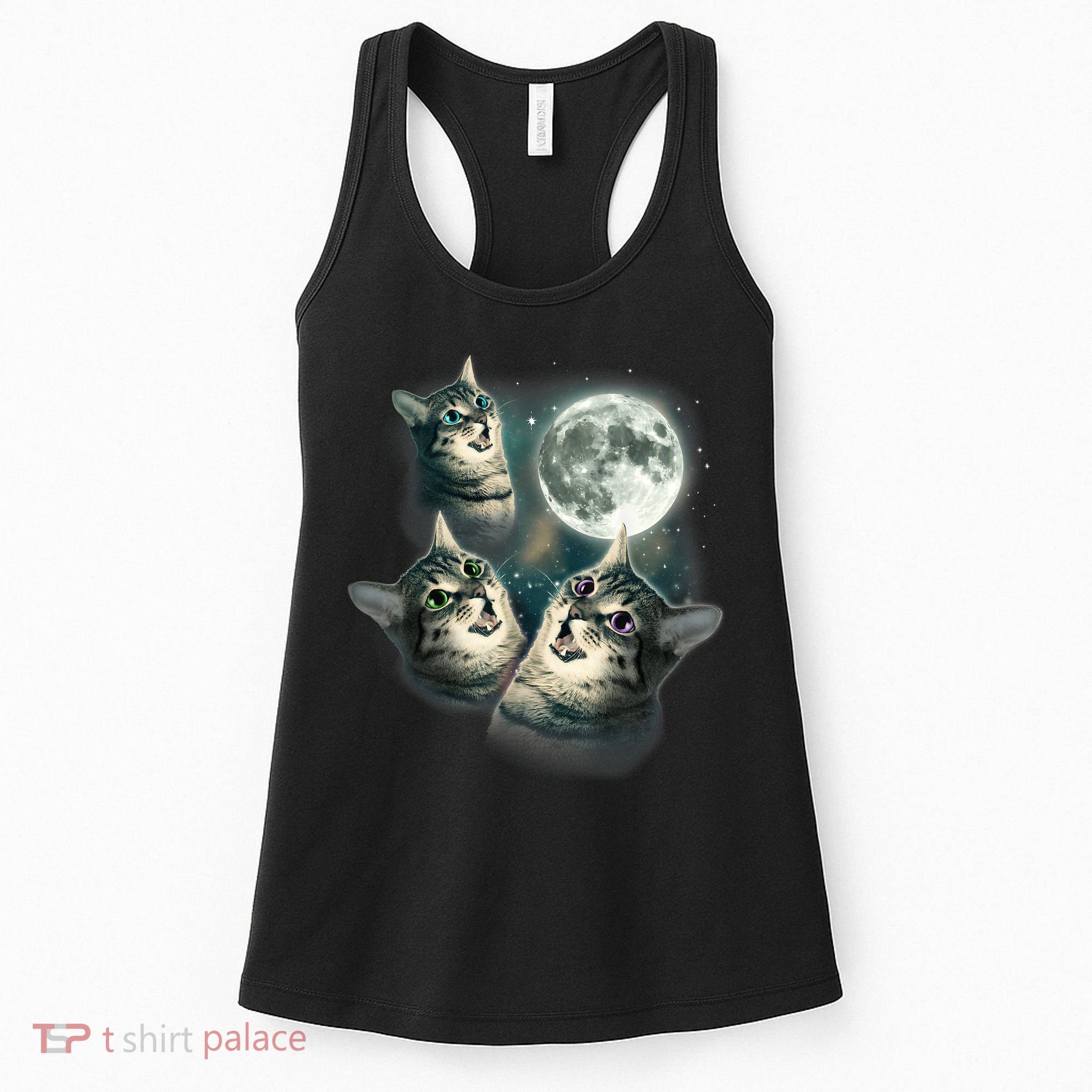 Funny Cat Three Cat Moon 3 Wolfs Cute Kitten Graphic Women's Tank Top