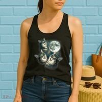 Funny Cat Three Cat Moon 3 Wolfs Cute Kitten Graphic Women's Tank Top thumb 2