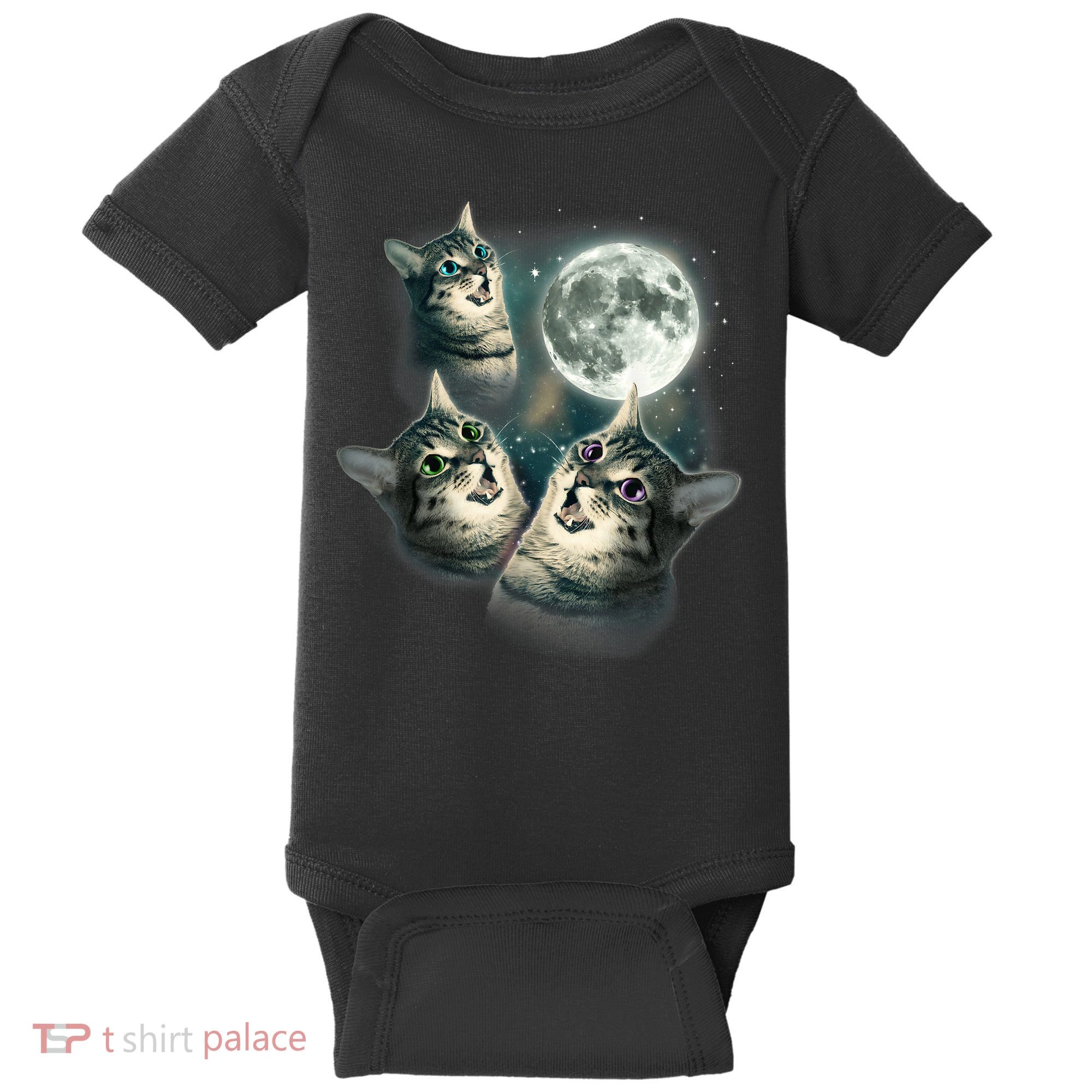 Funny Cat Three Cat Moon 3 Wolfs Cute Kitten Graphic Baby Bodysuit