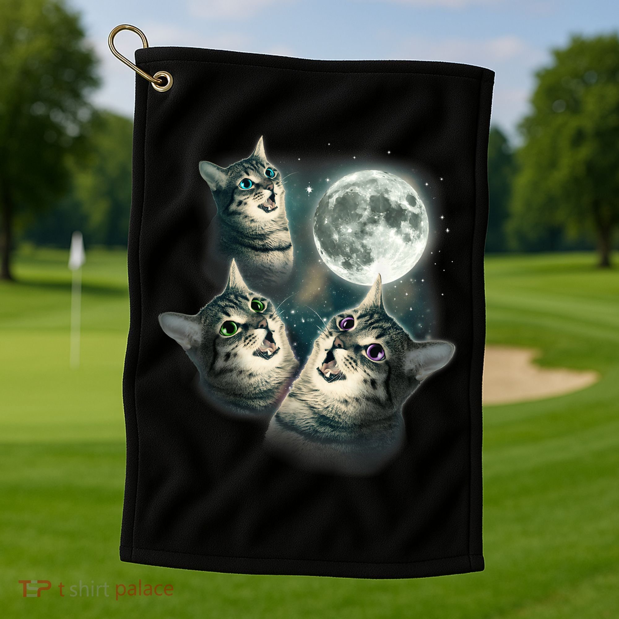 Funny Cat Three Cat Moon 3 Wolfs Cute Kitten Graphic Golf Towel