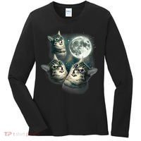 Funny Cat Three Cat Moon 3 Wolfs Cute Kitten Graphic Women's Long Sleeve Shirt thumb 0
