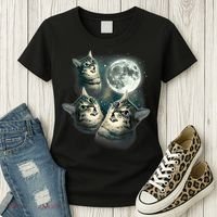 Funny Cat Three Cat Moon 3 Wolfs Cute Kitten Graphic Women's T-Shirt thumb 3