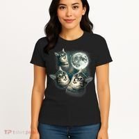 Funny Cat Three Cat Moon 3 Wolfs Cute Kitten Graphic Women's T-Shirt thumb 4