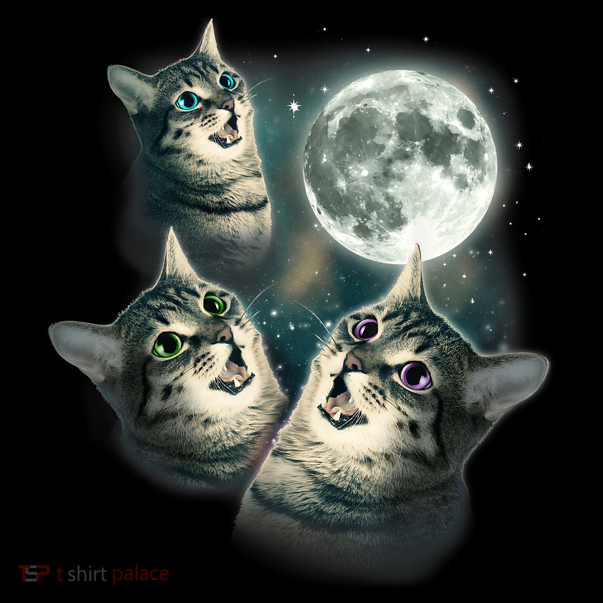 Funny Cat Three Cat Moon 3 Wolfs Cute Kitten Graphic Women's T-Shirt