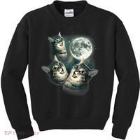 Funny Cat Three Cat Moon 3 Wolfs Cute Kitten Graphic Kids Sweatshirt thumb 0