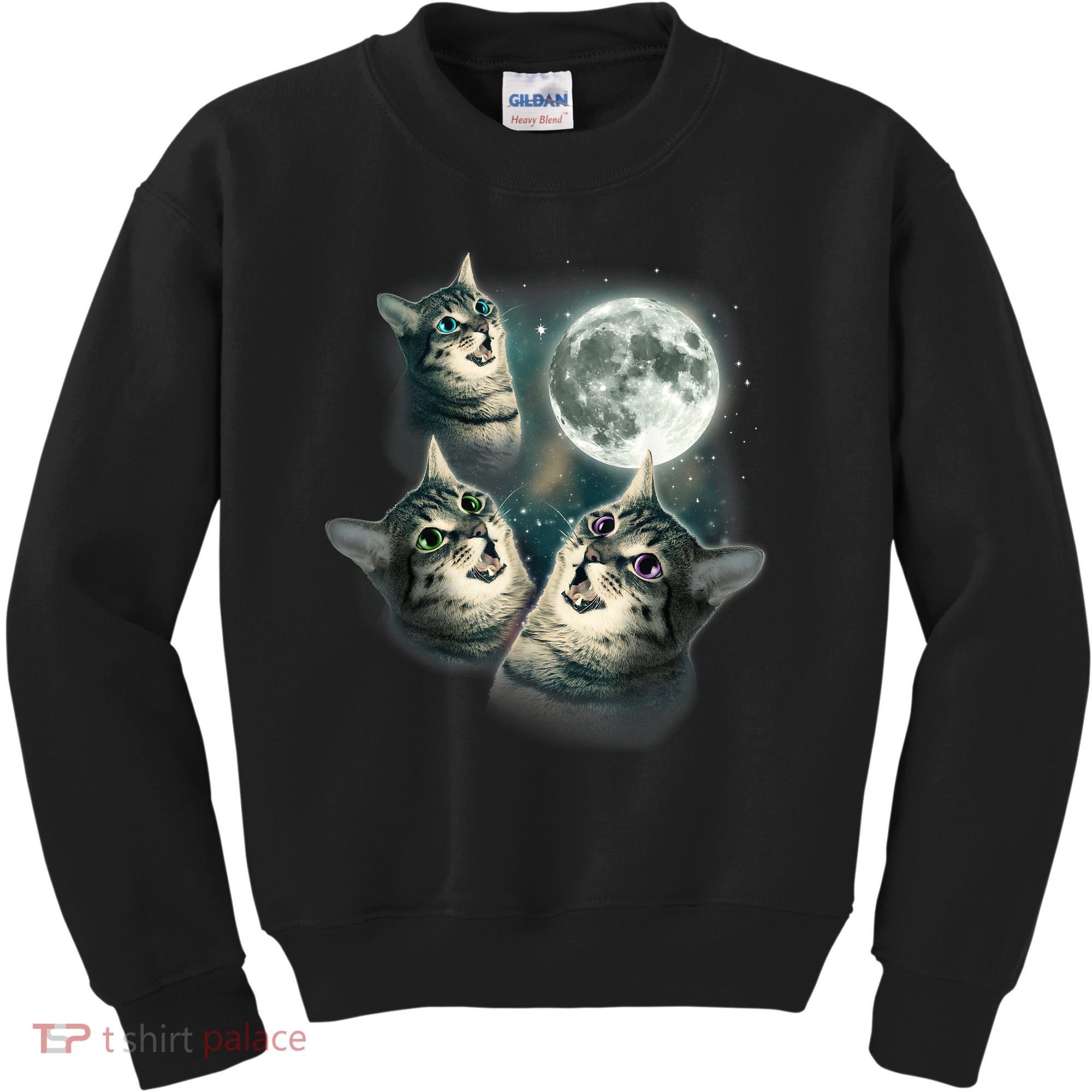 Funny Cat Three Cat Moon 3 Wolfs Cute Kitten Graphic Kids Sweatshirt
