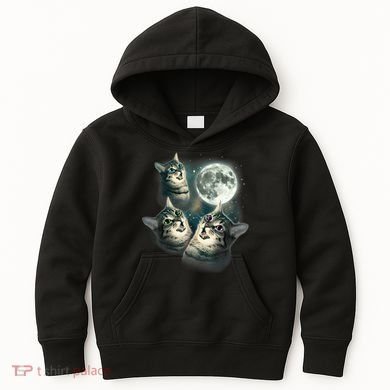 Funny Cat Three Cat Moon 3 Wolfs Cute Kitten Graphic Kids Hoodie