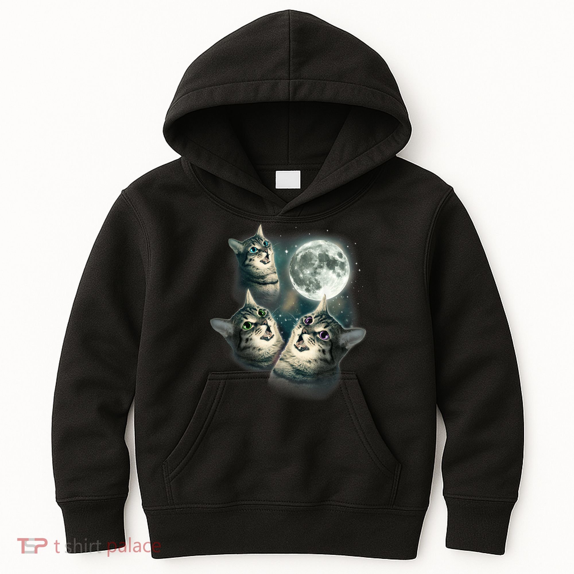 Funny Cat Three Cat Moon 3 Wolfs Cute Kitten Graphic Kids Hoodie