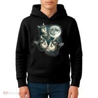 Funny Cat Three Cat Moon 3 Wolfs Cute Kitten Graphic Kids Hoodie thumb 4