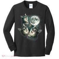 Funny Cat Three Cat Moon 3 Wolfs Cute Kitten Graphic Kids Long Sleeve Shirt thumb 0