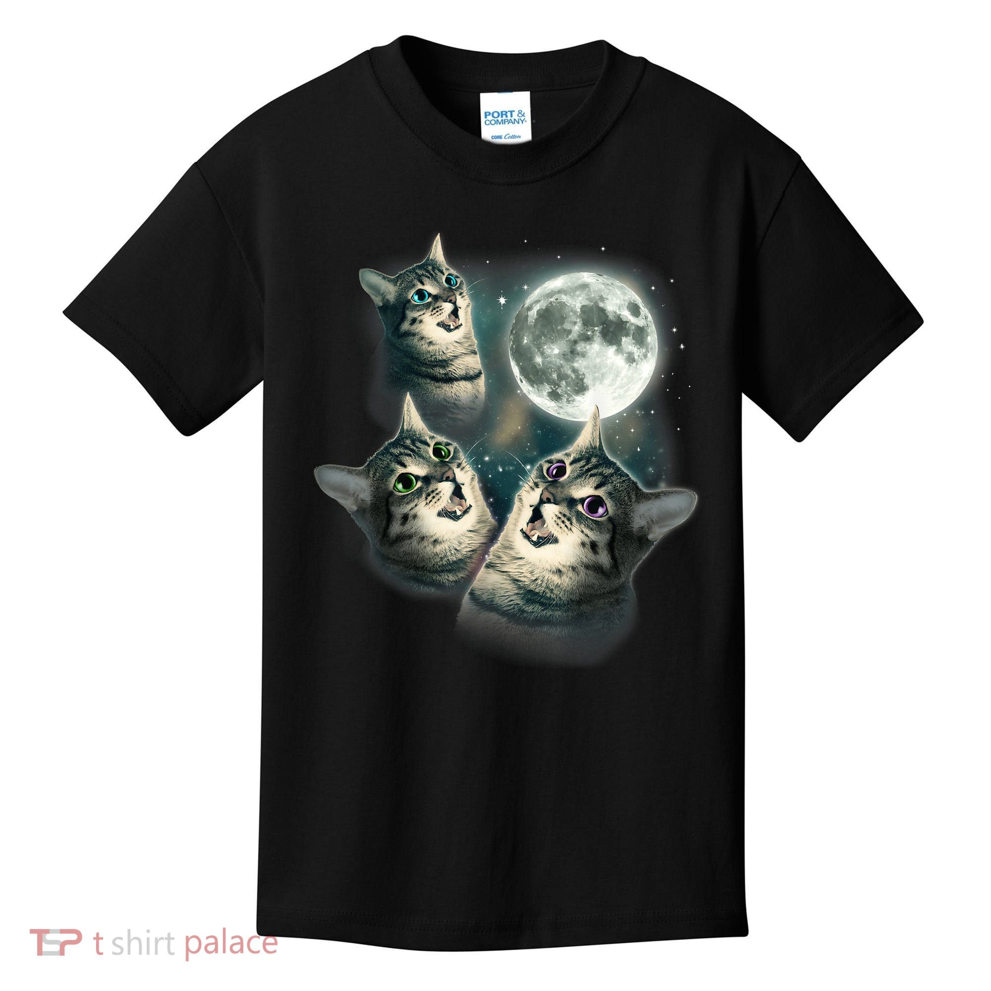 Funny Cat Three Cat Moon 3 Wolfs Cute Kitten Graphic Kids T-Shirt