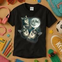 Funny Cat Three Cat Moon 3 Wolfs Cute Kitten Graphic Kids T-Shirt thumb 3
