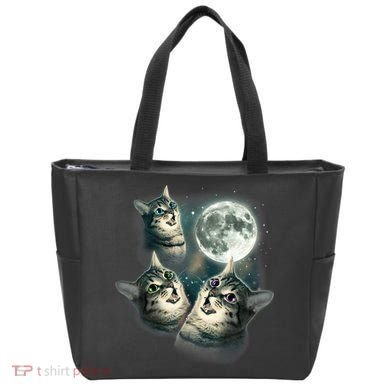 Funny Cat Three Cat Moon 3 Wolfs Cute Kitten Graphic Tote Bag