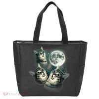 Funny Cat Three Cat Moon 3 Wolfs Cute Kitten Graphic Tote Bag thumb 0