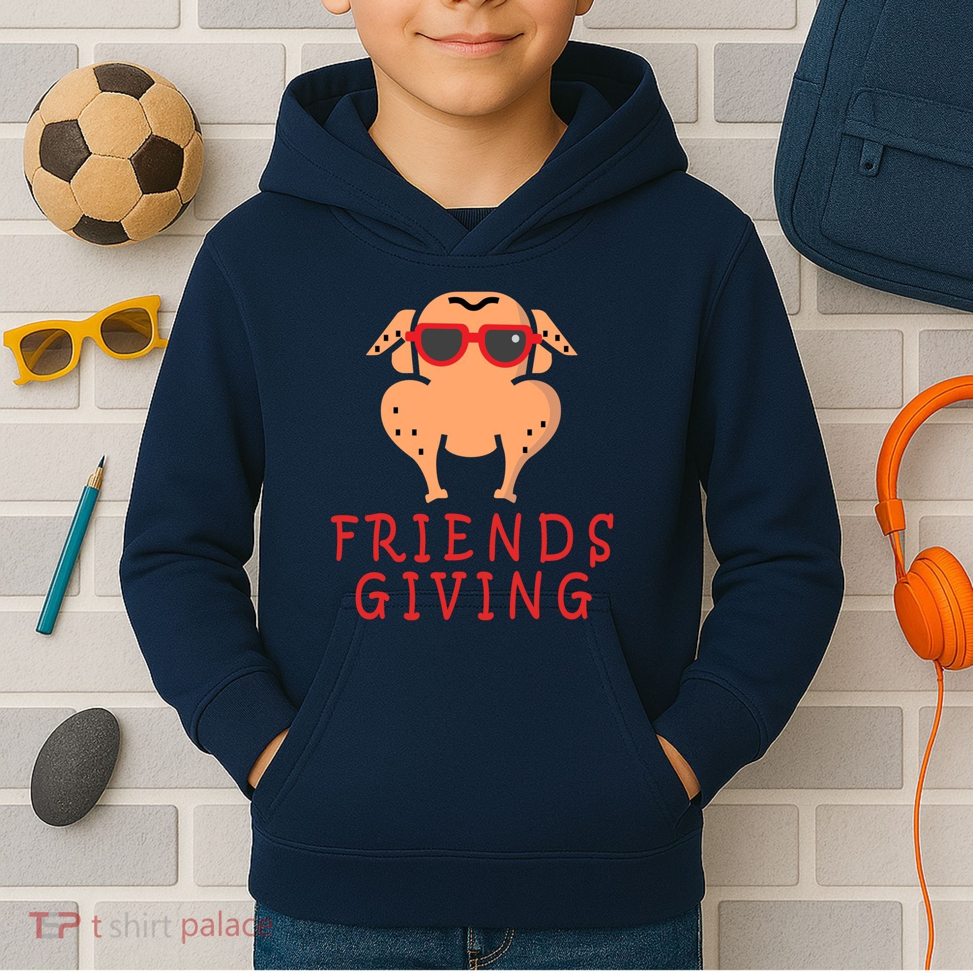 Friendsgiving Cool Thanksgiving Turkey Funny Kids Hoodie