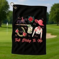 Funny Cute Talk Derby To Me Horse Racing Golf Towel thumb 1