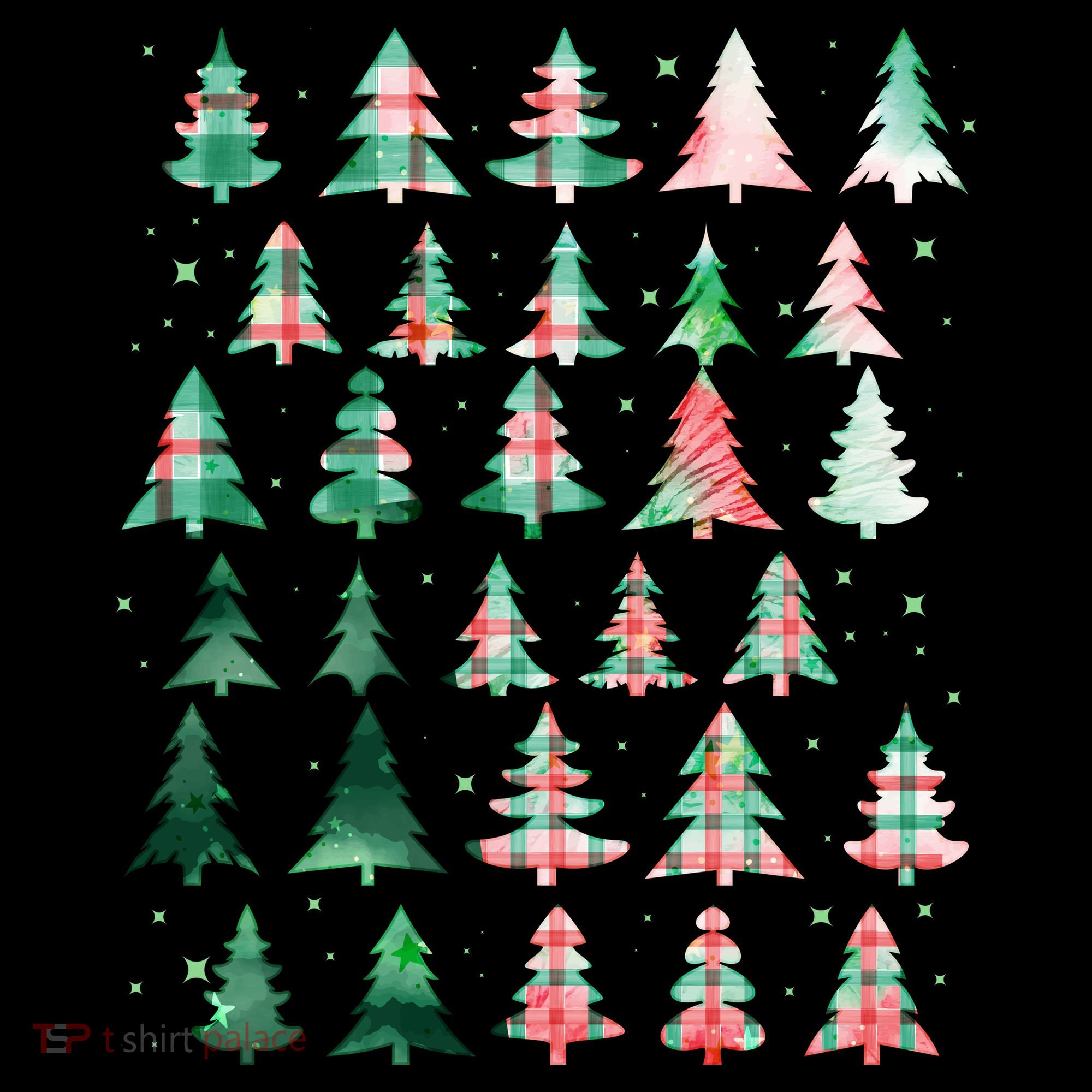 Festive Christmas Trees Patterns Mash Up T-Shirt