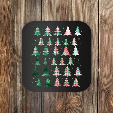 Festive Christmas Trees Patterns Mash Up Coaster