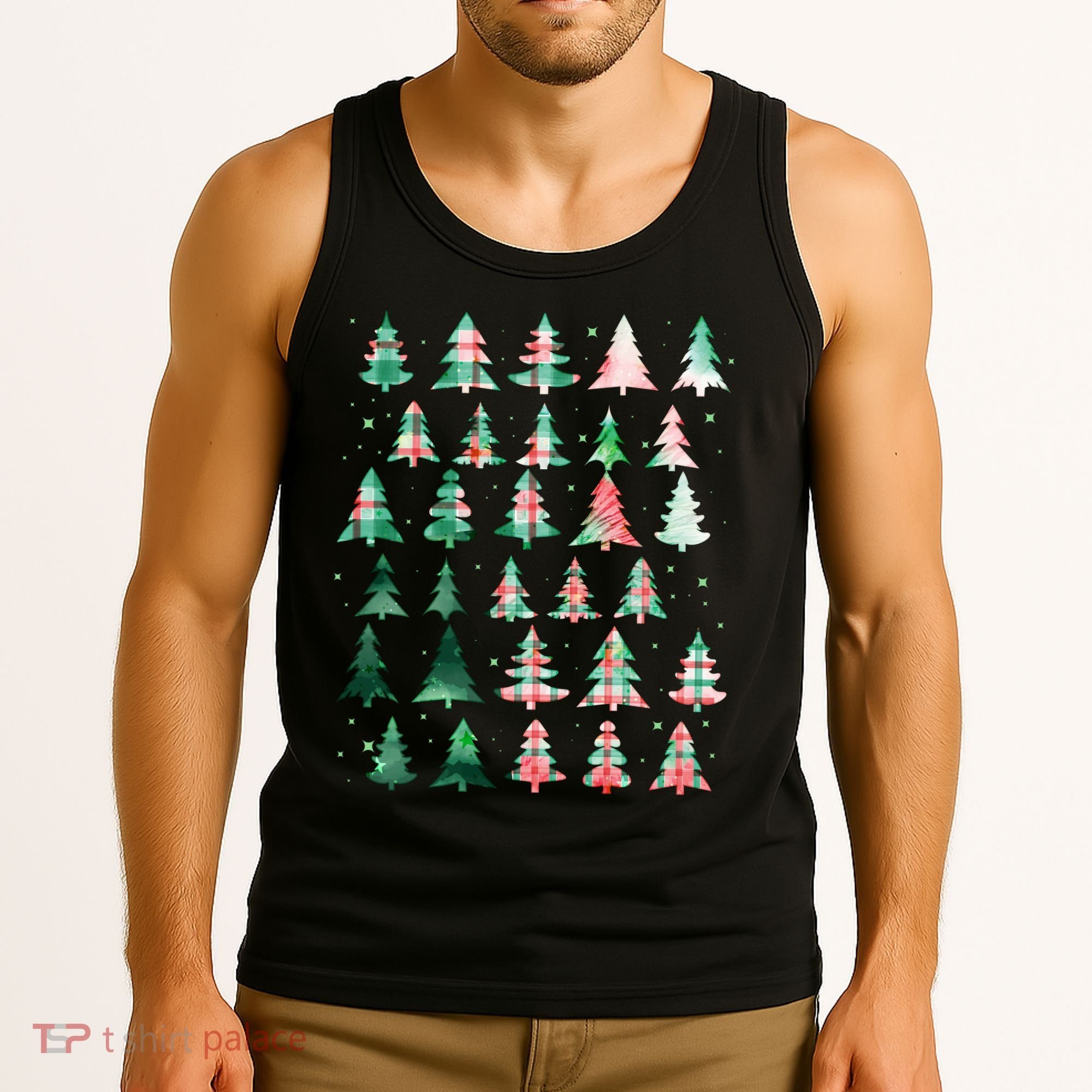 Festive Christmas Trees Patterns Mash Up Tank Top