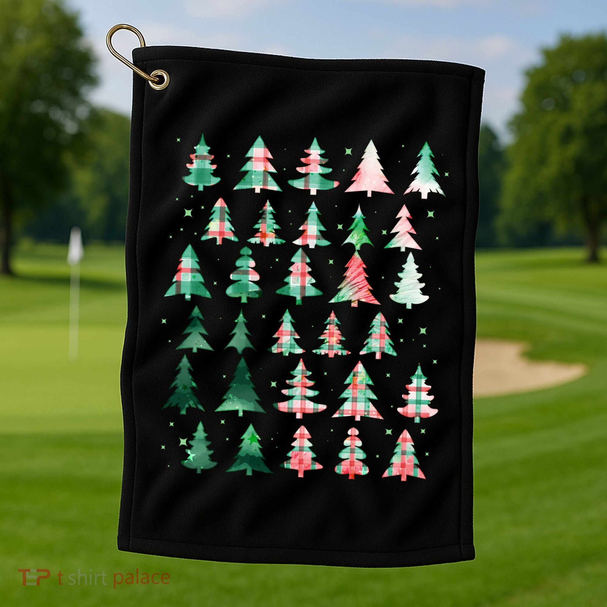 Festive Christmas Trees Patterns Mash Up Golf Towel