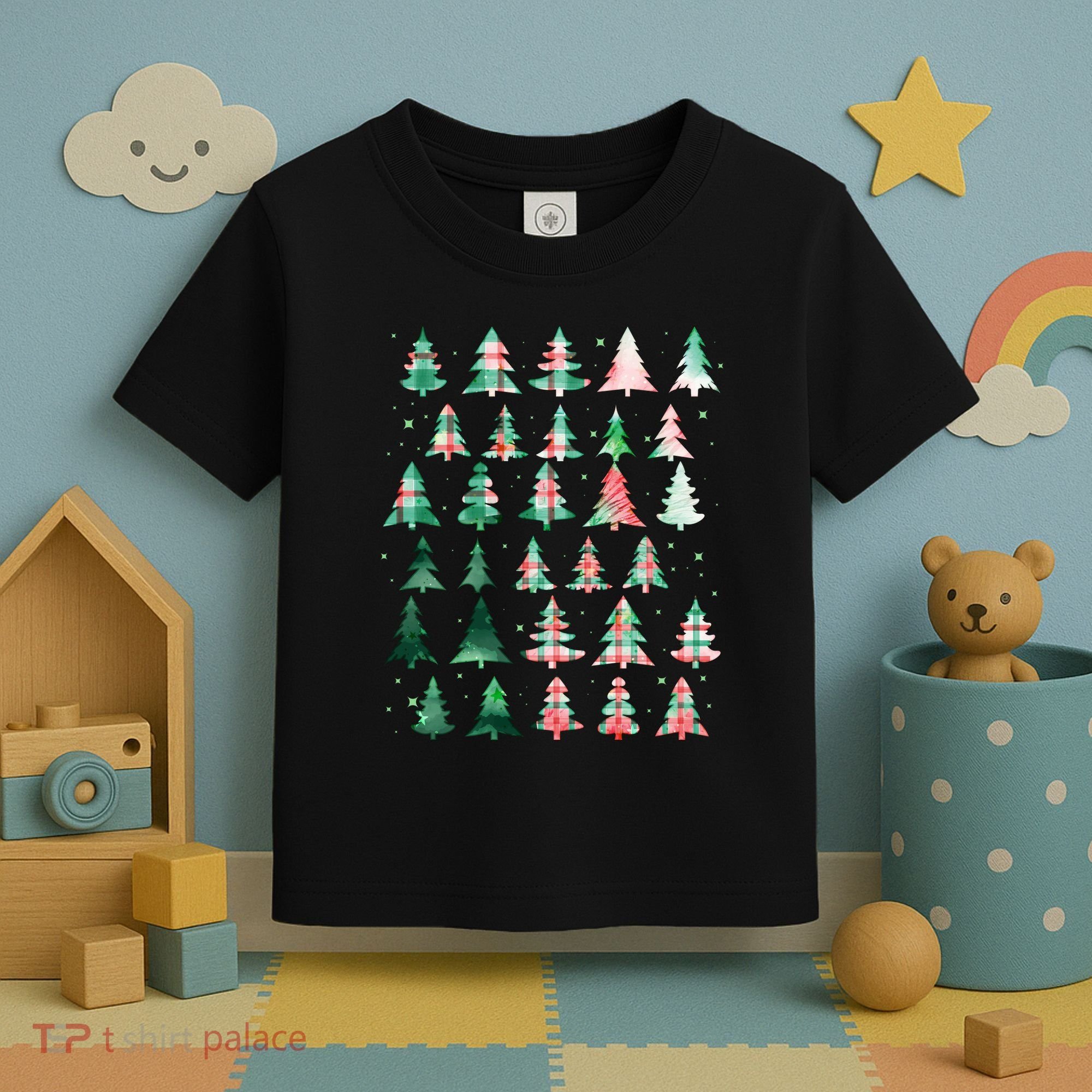 Festive Christmas Trees Patterns Mash Up Toddler T-Shirt