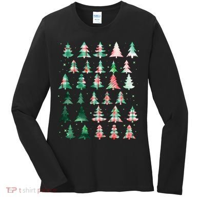 Festive Christmas Trees Patterns Mash Up Women's Long Sleeve Shirt