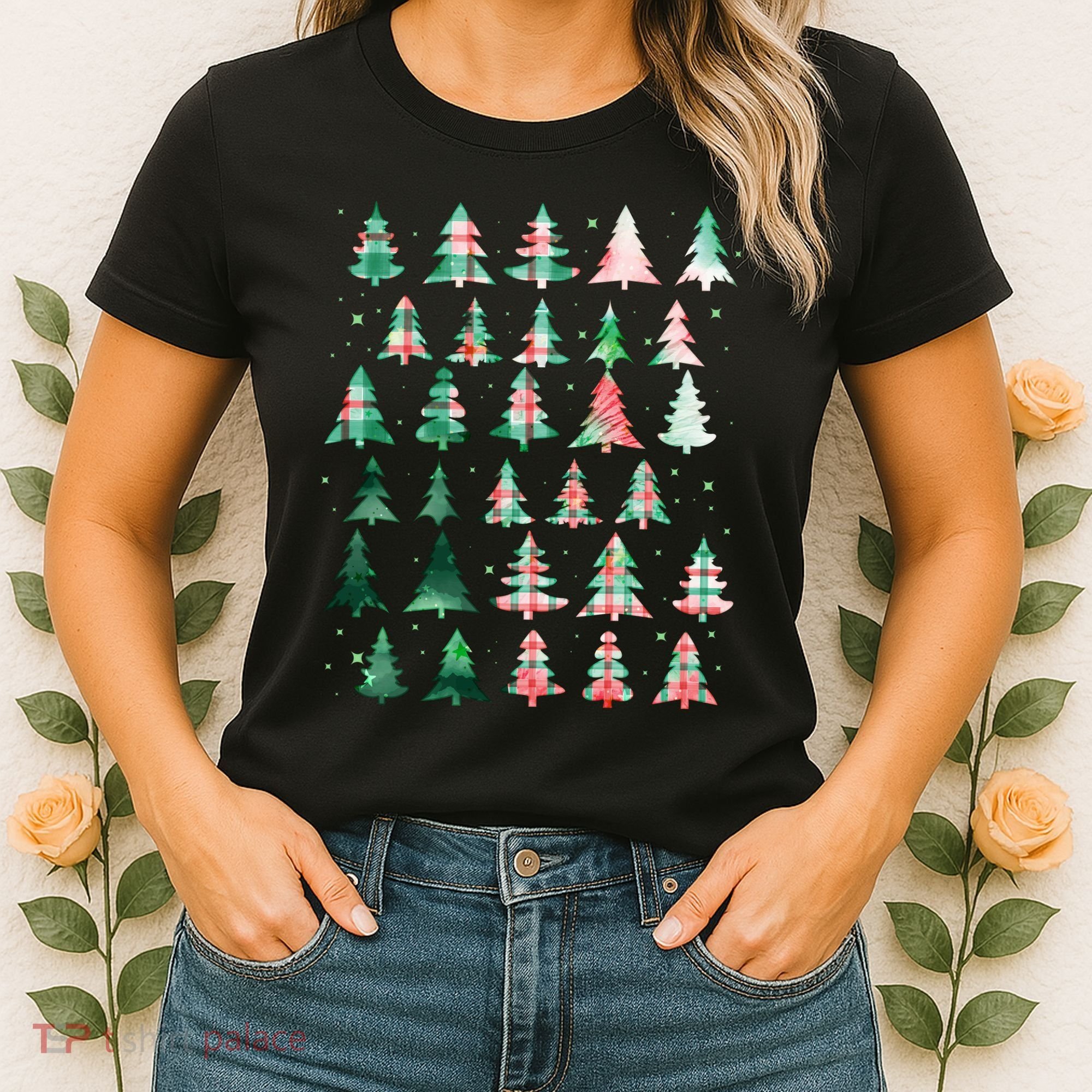 Festive Christmas Trees Patterns Mash Up Women's T-Shirt