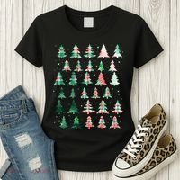 Festive Christmas Trees Patterns Mash Up Women's T-Shirt thumb 3