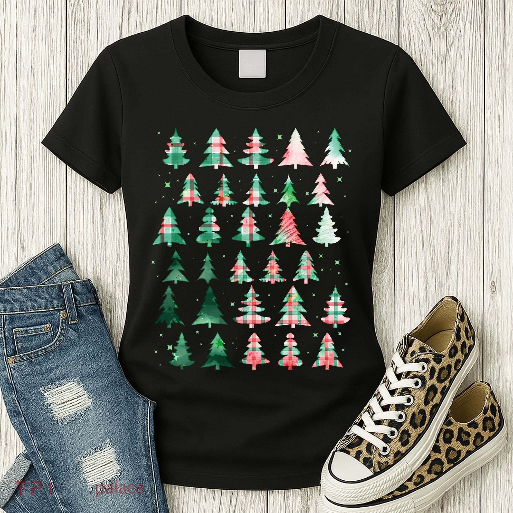 Festive Christmas Trees Patterns Mash Up Women's T-Shirt
