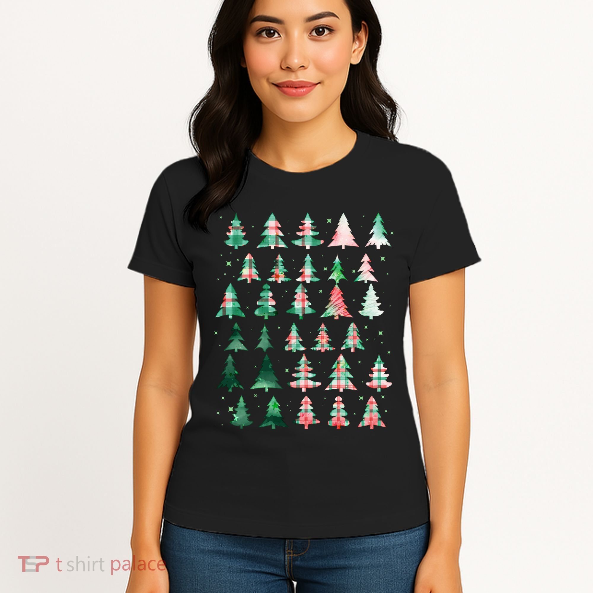 Festive Christmas Trees Patterns Mash Up Women's T-Shirt