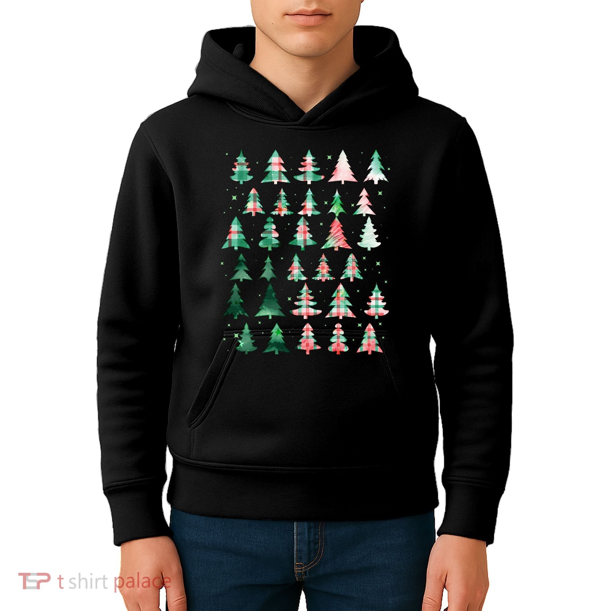 Festive Christmas Trees Patterns Mash Up Kids Hoodie