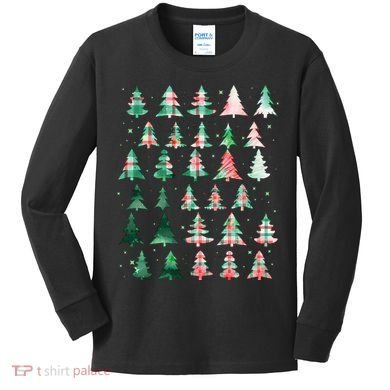 Festive Christmas Trees Patterns Mash Up Kids Long Sleeve Shirt