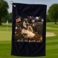 Funny Chill The Fourth Out 4th Of July Goose Golf Towel thumb 1