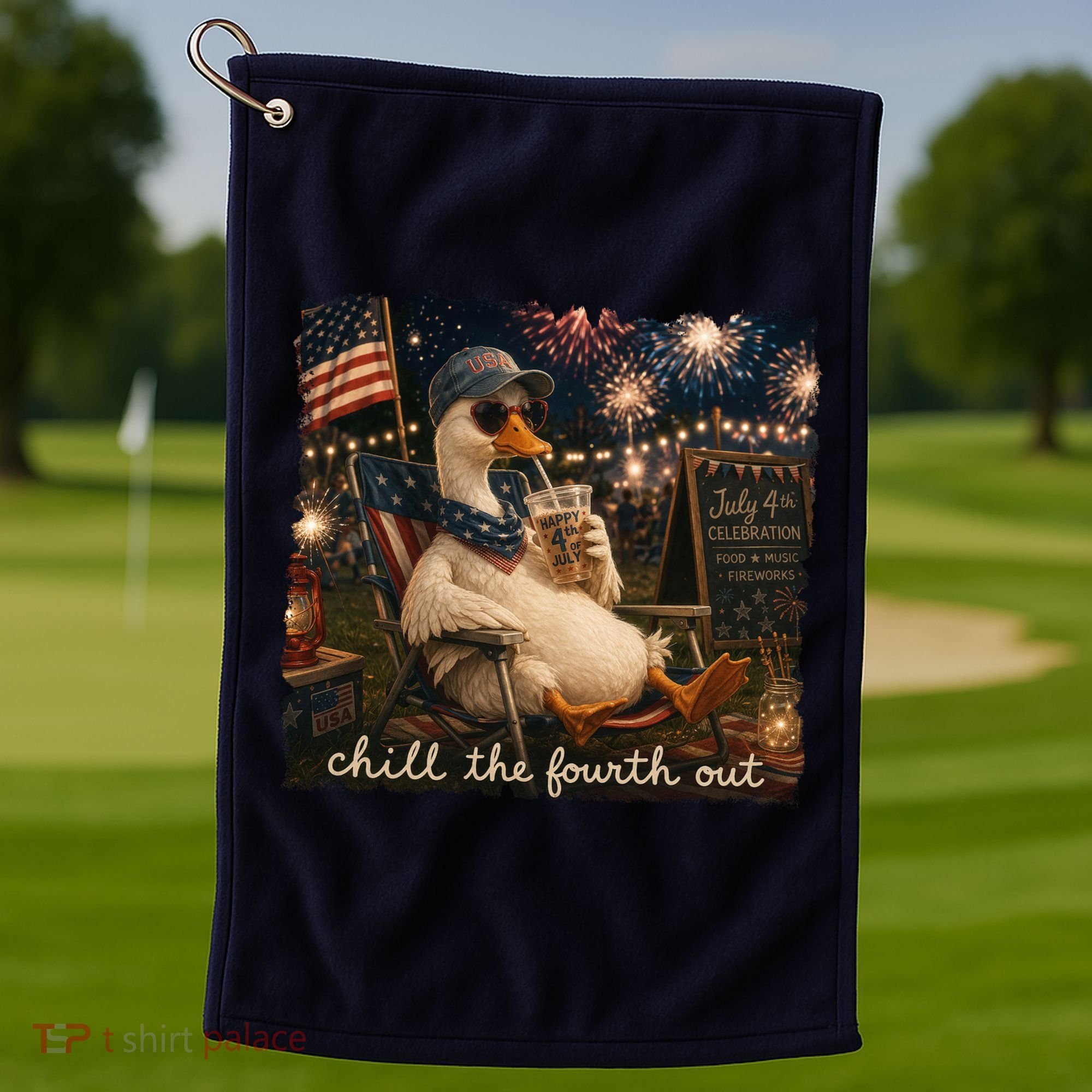 Funny Chill The Fourth Out 4th Of July Goose Golf Towel