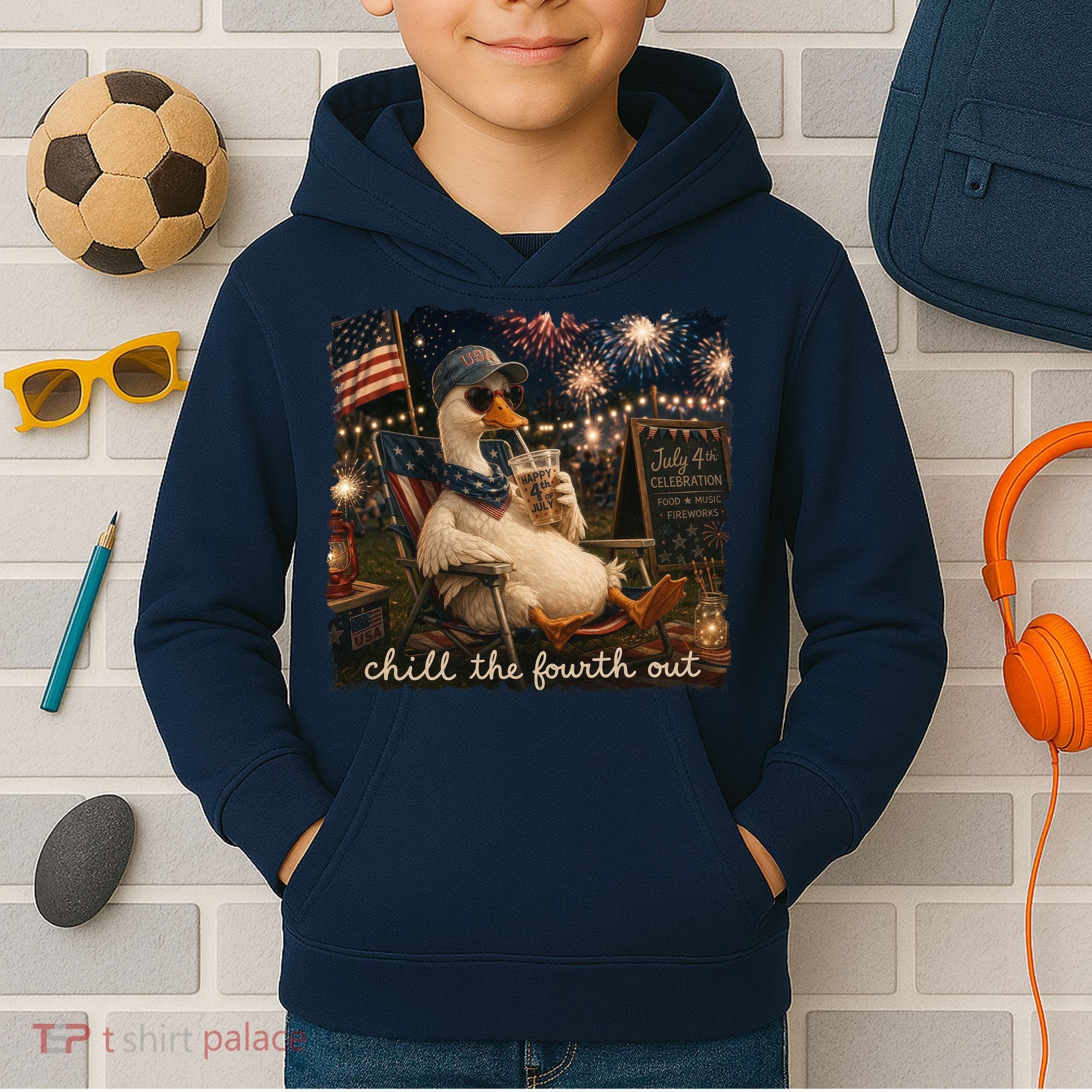 Funny Chill The Fourth Out 4th Of July Goose Kids Hoodie