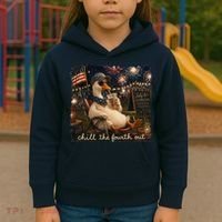 Funny Chill The Fourth Out 4th Of July Goose Kids Hoodie thumb 3