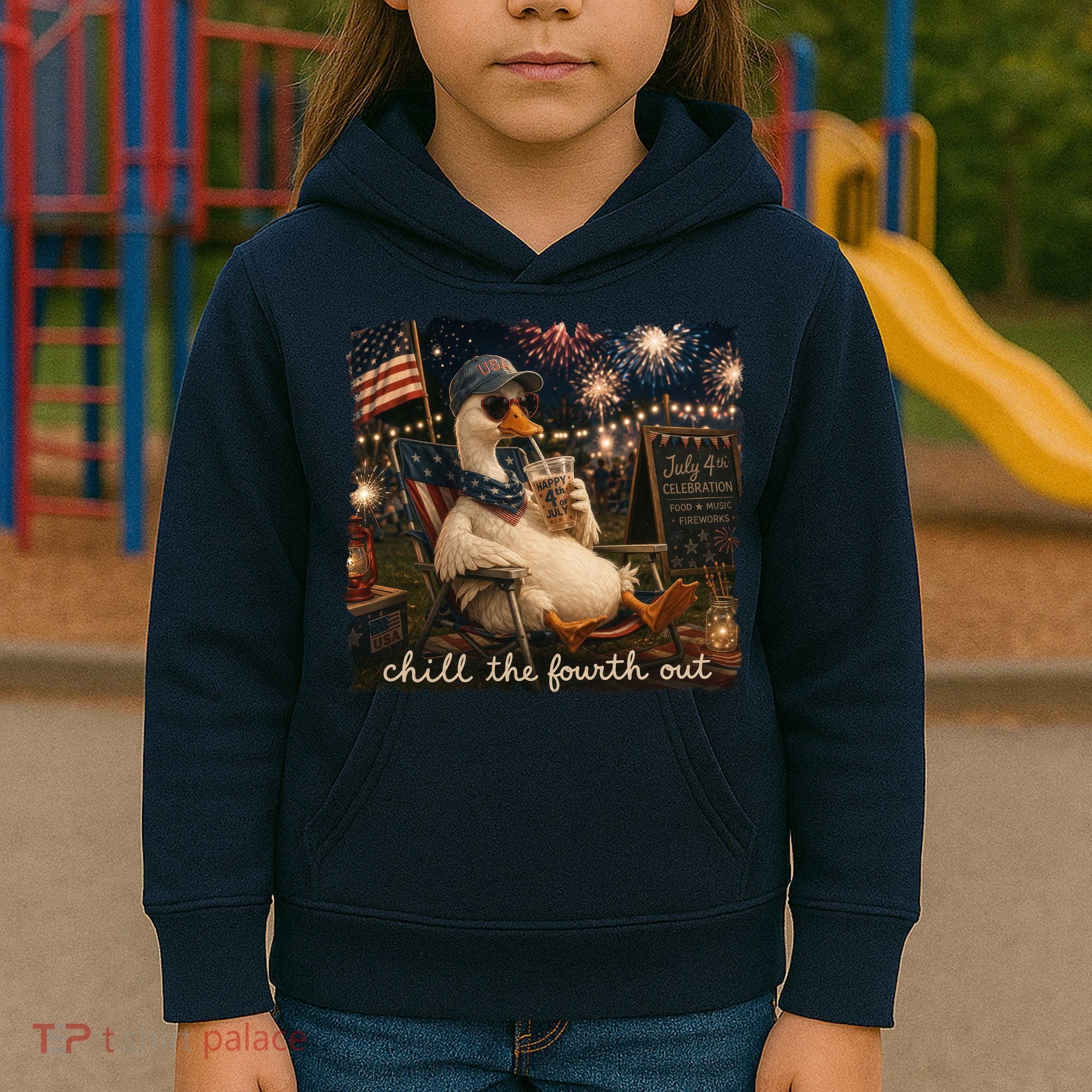 Funny Chill The Fourth Out 4th Of July Goose Kids Hoodie