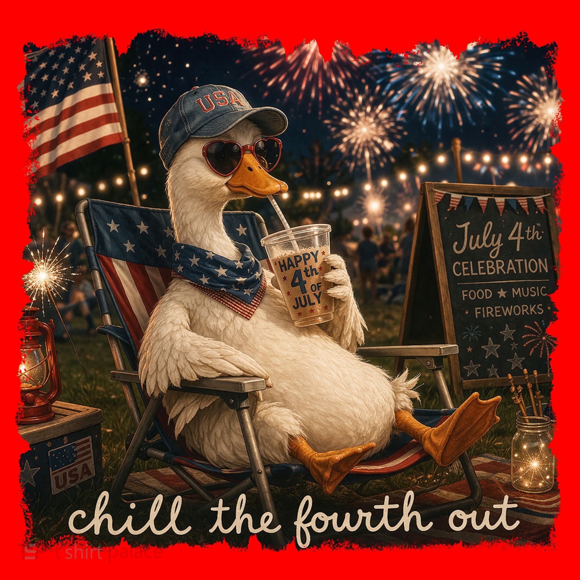 Funny Chill The Fourth Out 4th Of July Goose Santa Hat
