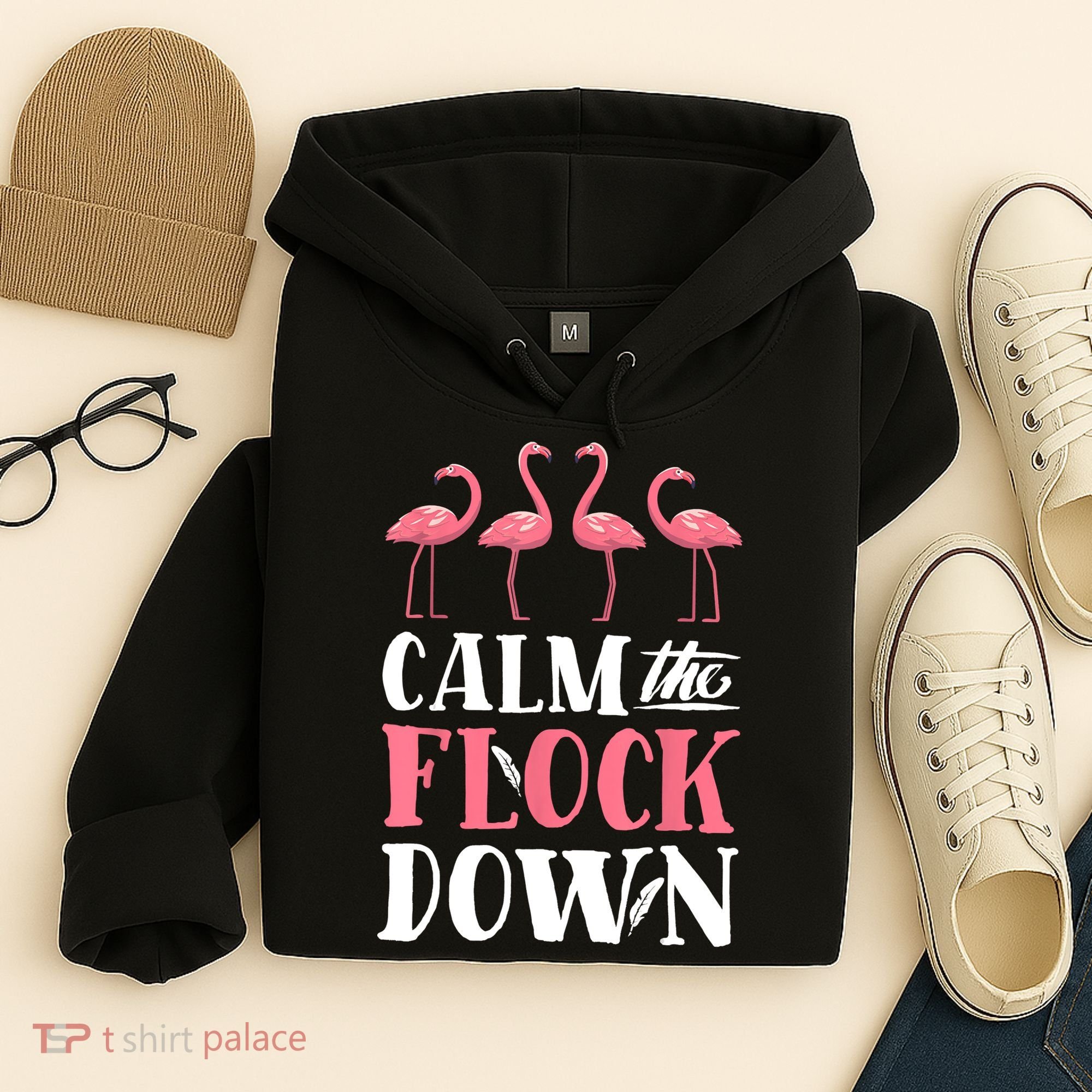 Flamingo Calm The Flock Down Funny Pink Bird Lovers Summer Hoodie